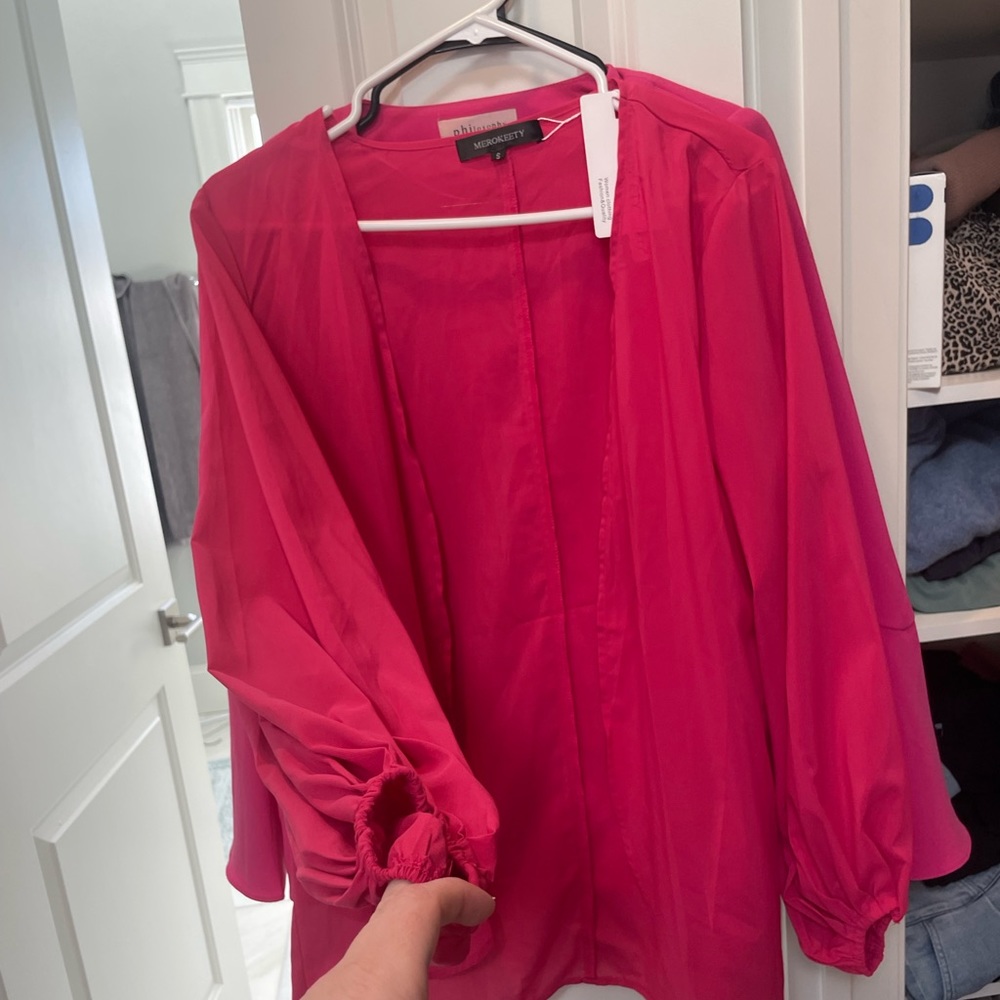 Sheer magenta shirt  open cardigan